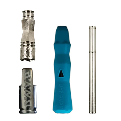 vaporizzatore-portatile-dynavap-b-weedtherapy-blu-pezzi Vaporizzatore portatile dynavap b su sfondo trasparente che mostra il modello blu con i pezzi