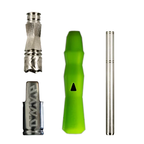 vaporizzatore-portatile-dynavap-b-weedtherapy-verde-pezzi Vaporizzatore portatile dynavap b su sfondo trasparente che mostra il modello verde con i pezzi