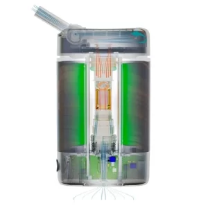 illustrazione del funzionamento del vaporizzatore portatile angus della yllvape su sfondo bianco